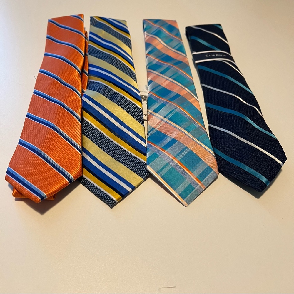 Perry Ellis, Nautica and Club Room Men’s Striped Tie Set-Orange, Blue, and Teal